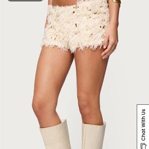 Edikted Faux Feather Sequin Micro Shorts
